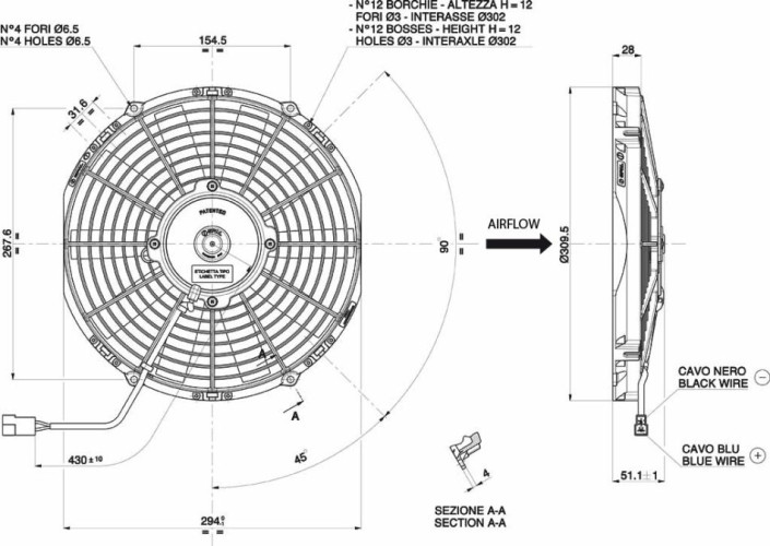 Wentylator Ssący 280/309,5mm 12V | SPAL VA09-AP12/C-27A