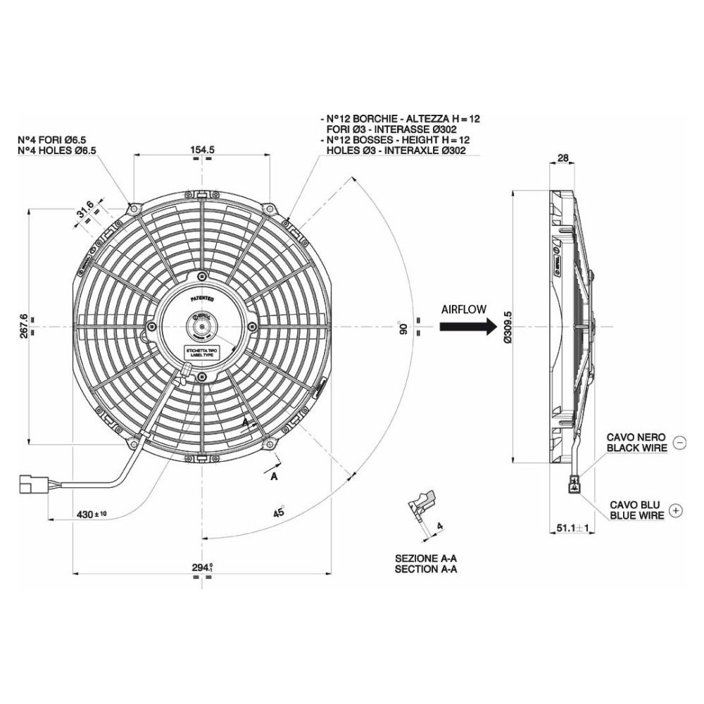 Wentylator Ssący 280/309,5mm 12V | SPAL VA09-AP12/C-27A