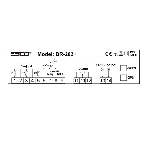 REJESTRATOR TEMPERATURY DR202+ Z DRUKARKĄ, W ZESTAWIE 2 CZUJNIKI