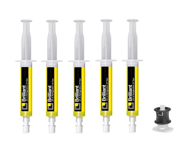 5x BARWNIK UV DO WYCIEKÓW W KLIMATYZACJI STRZYKAWKA 7,5ml + ADAPTER DO 134A