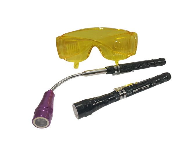 ZESTAW TRC 212G – LAMPA UV 3-LED, LAMPA BIAŁA 3-LED, OKULARY OCHRONNE UV