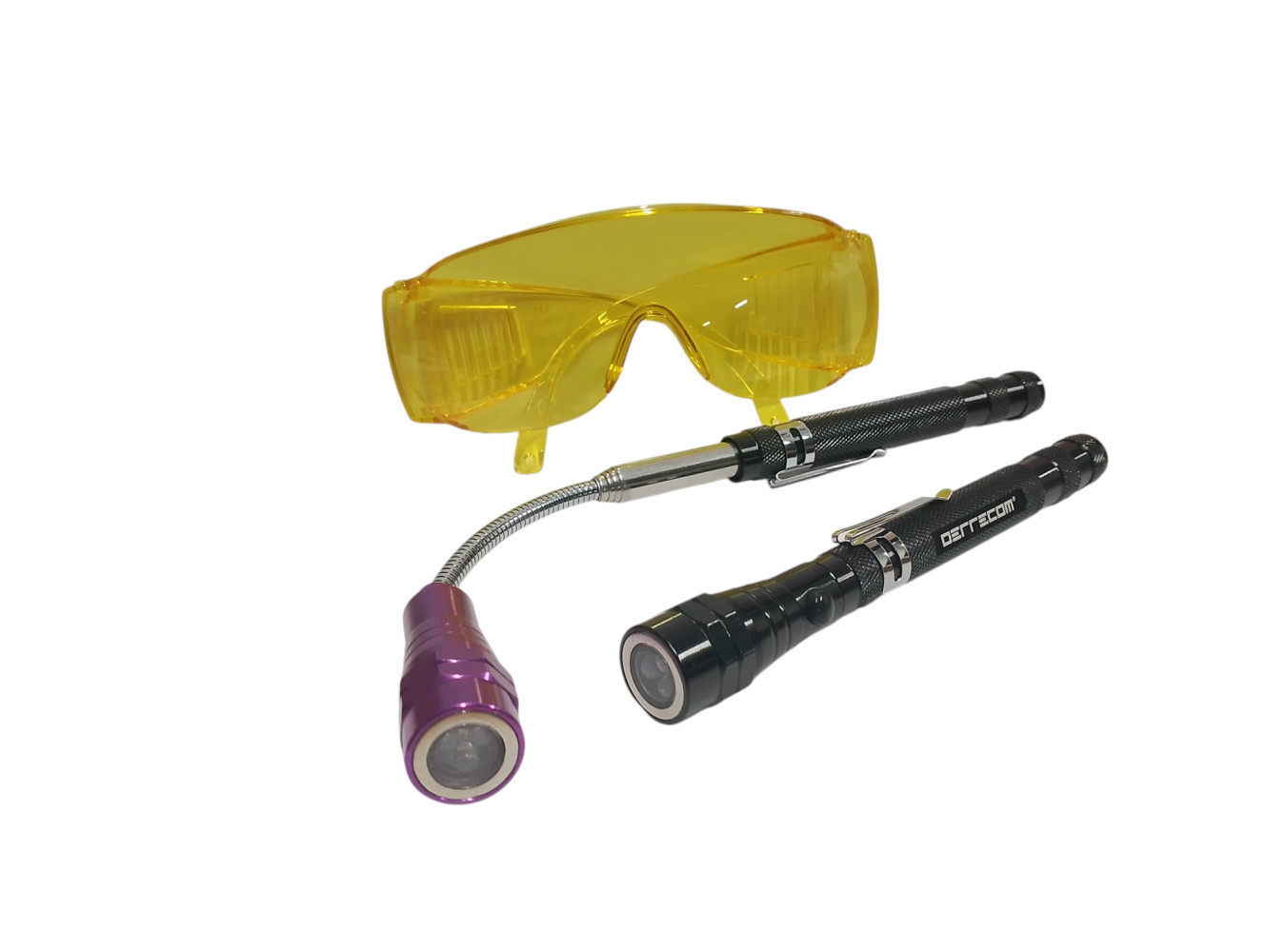 ZESTAW TRC 212G – LAMPA UV 3-LED, LAMPA BIAŁA 3-LED, OKULARY OCHRONNE UV