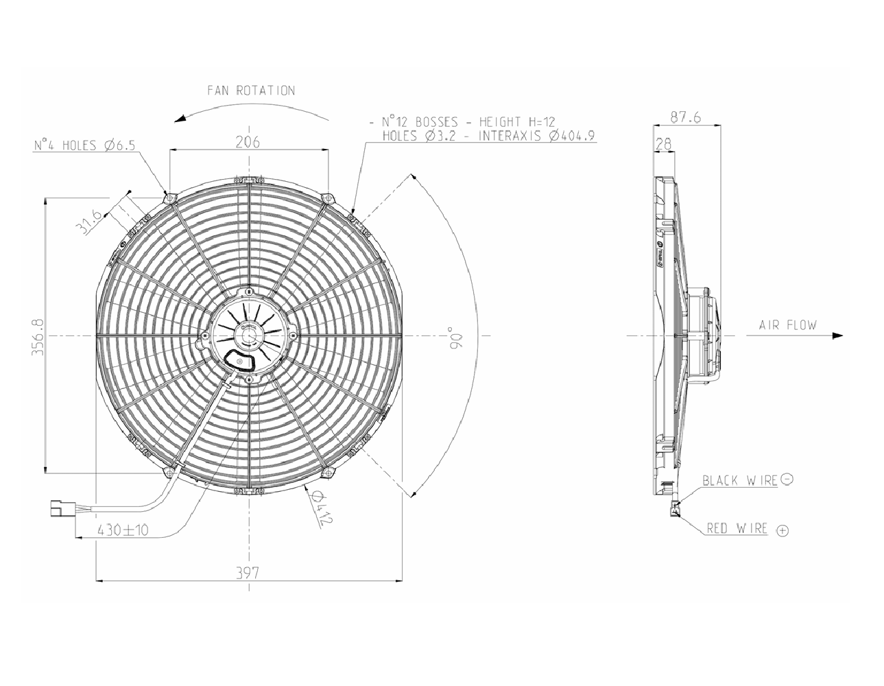 WENTYLATOR SPAL 385/412mm, SSĄCY, 24V, VA18-BP70/LL-86A